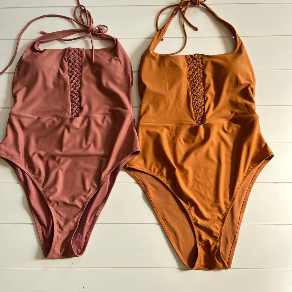 Aerie one piece bundle macrame halter swimsuit xl